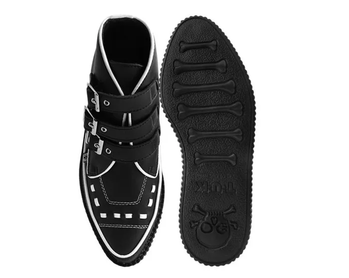 TUK Shoes Boots Women Black and White Trim Pointed Buckle Boot TUK Shoes Boots Women Black and White Trim Pointed Buckle Boot