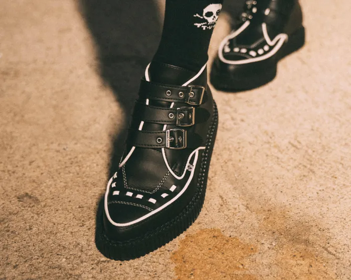 TUK Shoes Boots Women Black and White Trim Pointed Buckle Boot TUK Shoes Boots Women Black and White Trim Pointed Buckle Boot