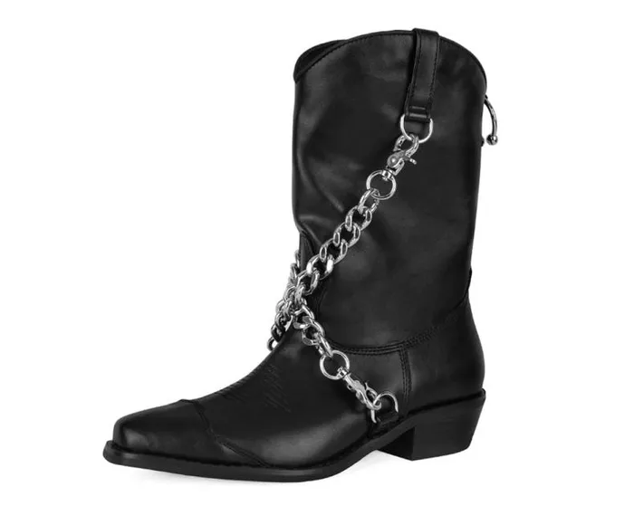 TUK Shoes Boots Women Black Chain Western Boot