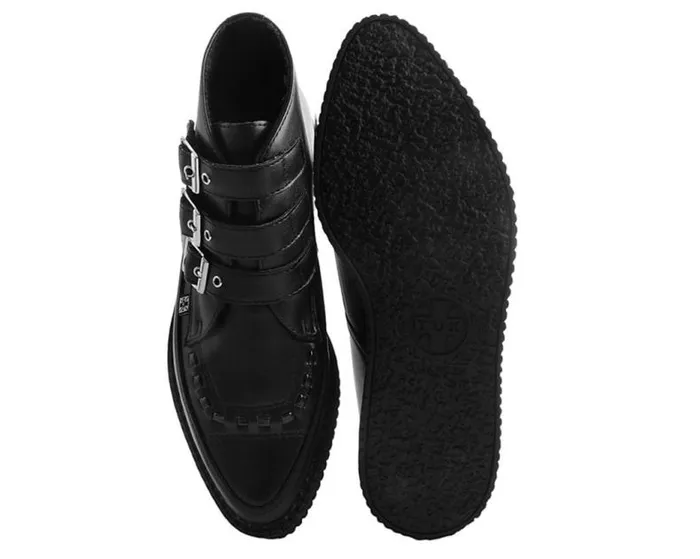 TUK Shoes Boots Women Black Vegan TUKskin 3Buckle Strap Pointed Toe Creeper Boots
