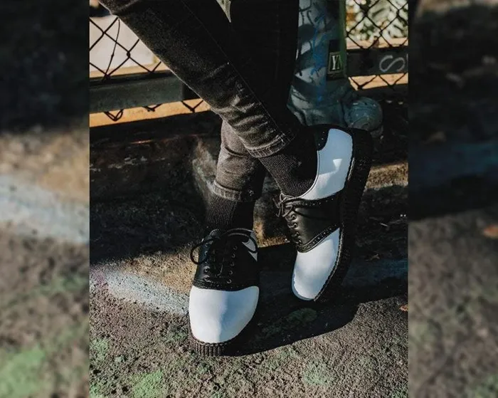 TUK Shoes Dress Shoes Men Black and White TUKskin Saddle Oxford