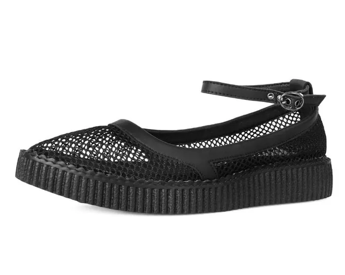 TUK Shoes Mary Janes Women Black Holographic Vegan Pointed Ballet Creepers