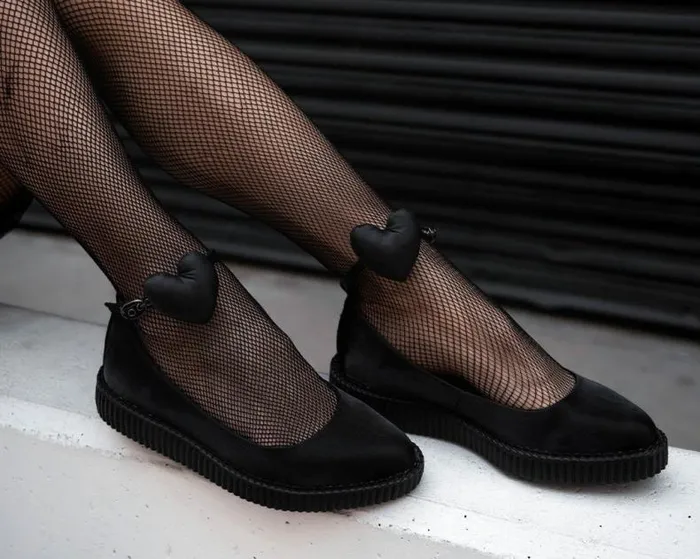 TUK Shoes Mary Janes Women Black Holographic Vegan Pointed Ballet Creepers TUK Shoes Mary Janes Women Black Holographic Vegan Pointed Ballet Creepers