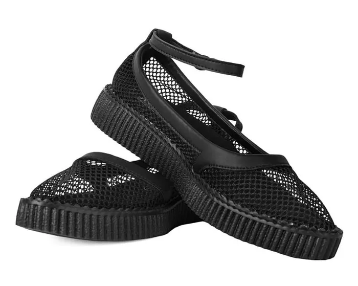 TUK Shoes Mary Janes Women Black Holographic Vegan Pointed Ballet Creepers TUK Shoes Mary Janes Women Black Holographic Vegan Pointed Ballet Creepers