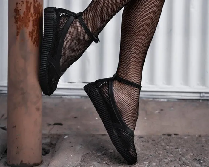 TUK Shoes Mary Janes Women Black Holographic Vegan Pointed Ballet Creepers TUK Shoes Mary Janes Women Black Holographic Vegan Pointed Ballet Creepers