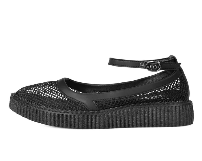 TUK Shoes Mary Janes Women Black Holographic Vegan Pointed Ballet Creepers TUK Shoes Mary Janes Women Black Holographic Vegan Pointed Ballet Creepers