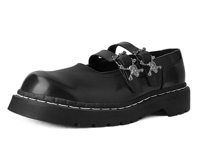 TUK Shoes Mary Janes Women Black TUKskin 2Skull Buckle Mary Jane