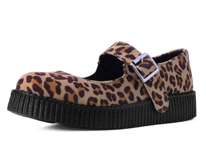 TUK Shoes Mary Janes Women Brown Leopard Faux Suede Viva Low Mary Jane