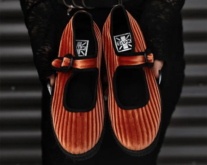 TUK Shoes Mary Janes Women Orange Corduroy Viva Low Mary Jane TUK Shoes Mary Janes Women Orange Corduroy Viva Low Mary Jane