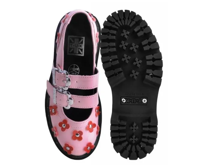TUK Shoes Mary Janes Women Pink and Red Patent Flower Double Decker Mary Jane