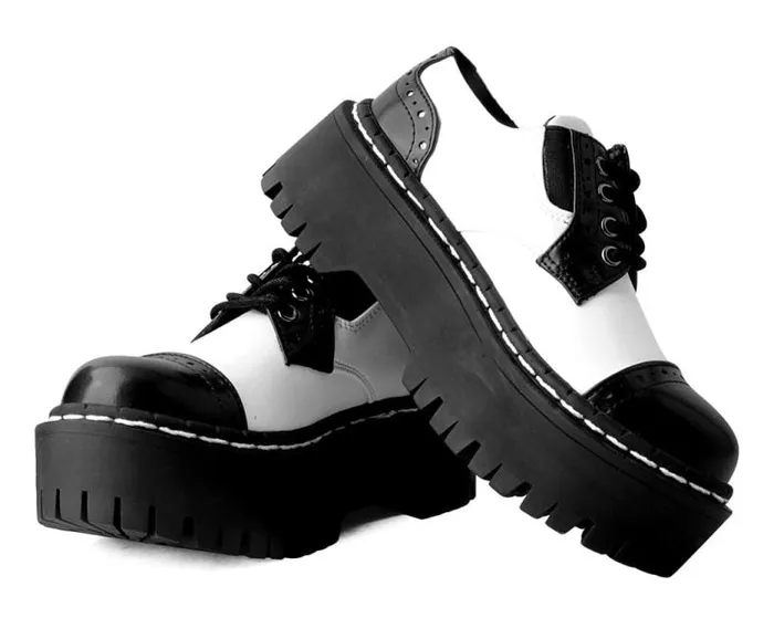 TUK Shoes Platforms Women Black and White TUKskin Double Decker Brogue