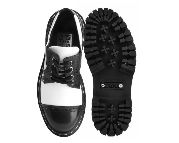TUK Shoes Platforms Women Black and White TUKskin Double Decker Brogue