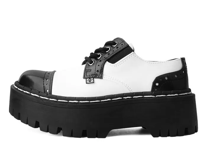 TUK Shoes Platforms Women Black and White TUKskin Double Decker Brogue