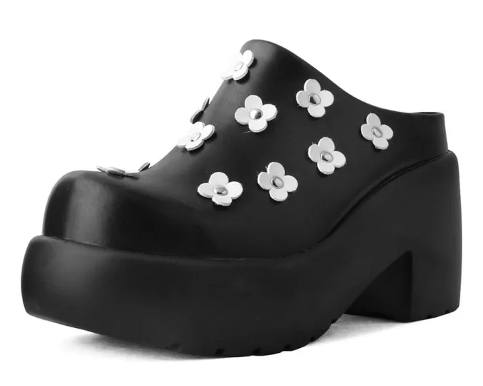 TUK Shoes Platforms Women Black Burnished White Flower Anarchic Bubble Clog