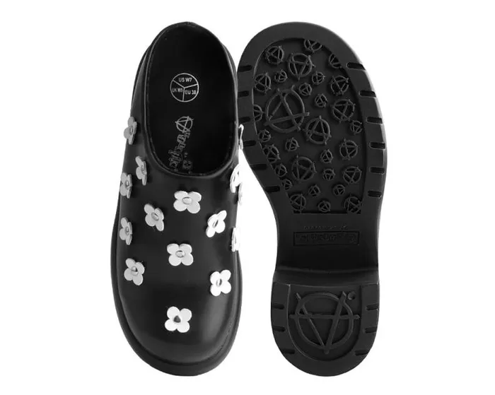 TUK Shoes Platforms Women Black Burnished White Flower Anarchic Bubble Clog TUK Shoes Platforms Women Black Burnished White Flower Anarchic Bubble Clog