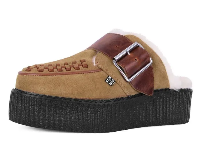 TUK Shoes Platforms Women Brown Suede Wool Creeper Mule