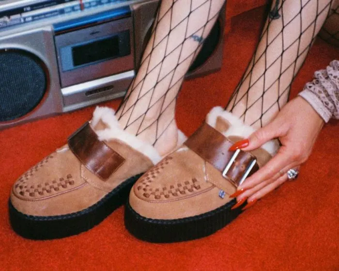 TUK Shoes Platforms Women Brown Suede Wool Creeper Mule