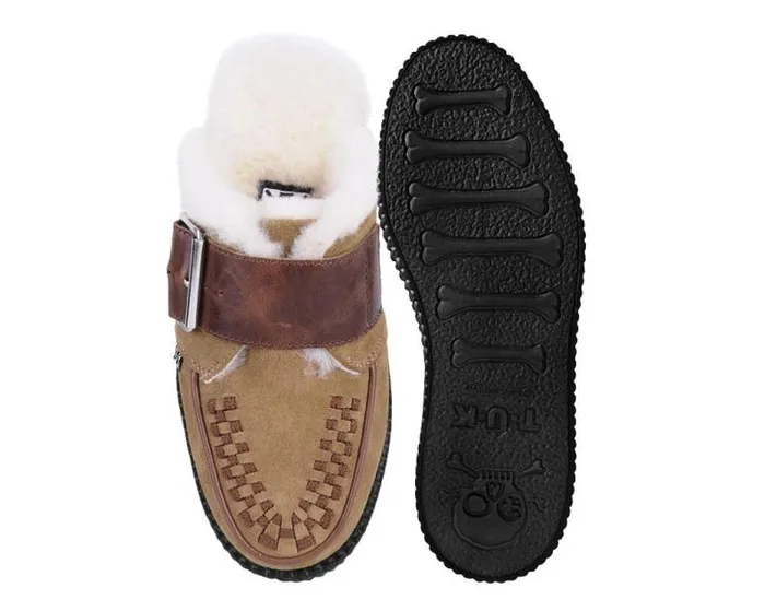 TUK Shoes Platforms Women Brown Suede Wool Creeper Mule