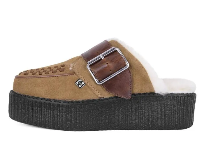 TUK Shoes Platforms Women Brown Suede Wool Creeper Mule