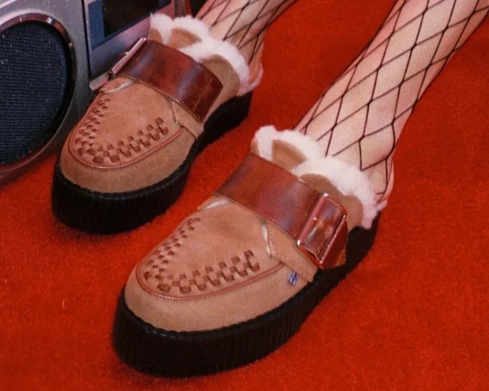 TUK Shoes Platforms Women Brown Suede Wool Creeper Mule