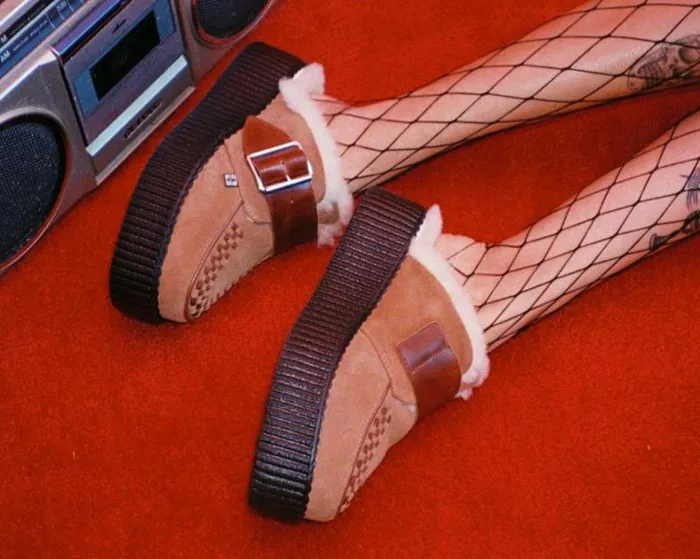 TUK Shoes Platforms Women Brown Suede Wool Creeper Mule
