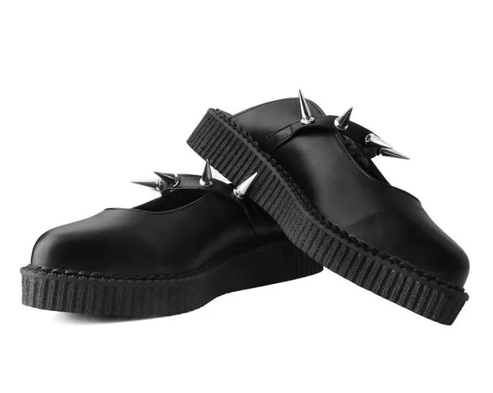 TUK Shoes Sandals Women Black Vegan Tukskin Spike Strap Pointed Mule Creeper Shoe TUK Shoes Sandals Women Black Vegan Tukskin Spike Strap Pointed Mule Creeper Shoe