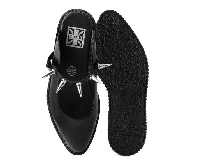 TUK Shoes Sandals Women Black Vegan Tukskin Spike Strap Pointed Mule Creeper Shoe TUK Shoes Sandals Women Black Vegan Tukskin Spike Strap Pointed Mule Creeper Shoe