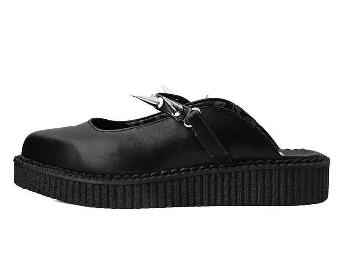 TUK Shoes Sandals Women Black Vegan Tukskin Spike Strap Pointed Mule Creeper Shoe TUK Shoes Sandals Women Black Vegan Tukskin Spike Strap Pointed Mule Creeper Shoe