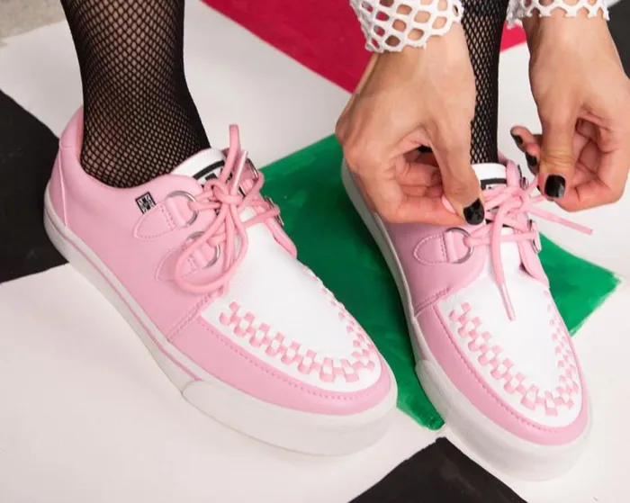 TUK Shoes Sneakers Women Pink and White 2Ring Creeper Sneaker