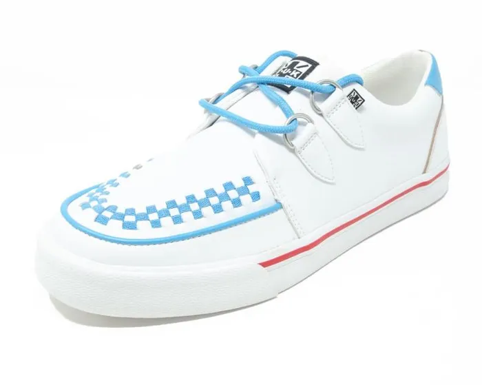 TUK Shoes Sneakers Women White TUKskin Blue and Red Trim Interlace Sneaker