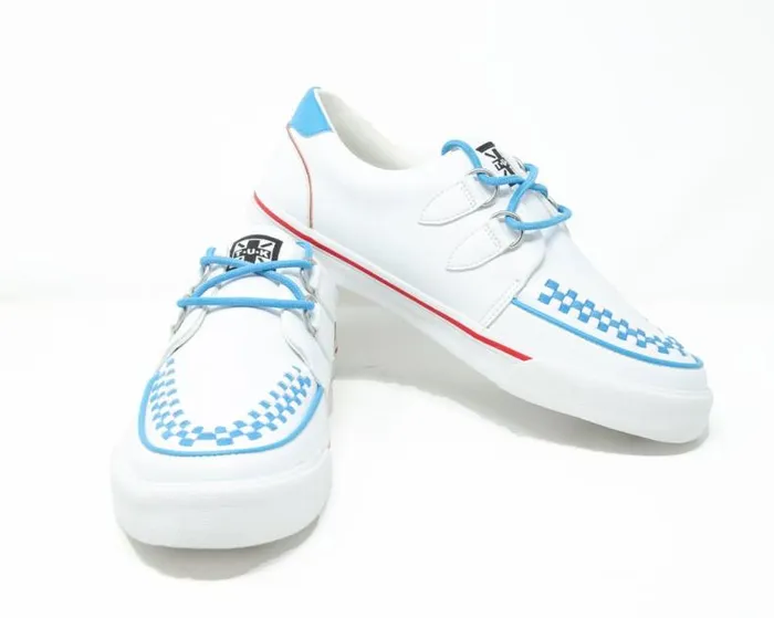 TUK Shoes Sneakers Women White TUKskin Blue and Red Trim Interlace Sneaker