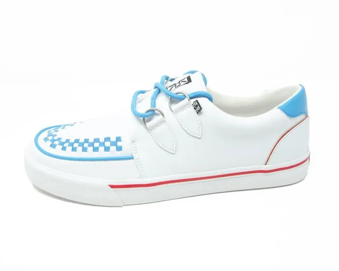 TUK Shoes Sneakers Women White TUKskin Blue and Red Trim Interlace Sneaker