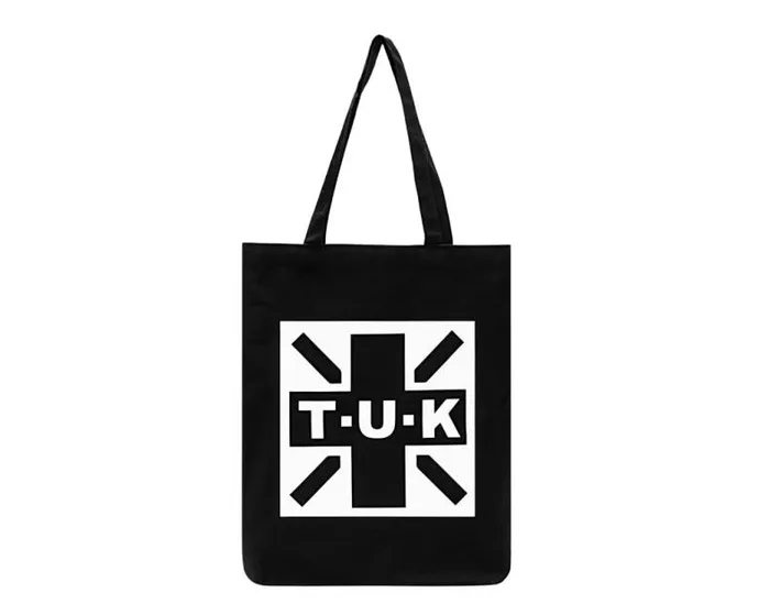 TUK Shoes Stickers Pins Patches Totes Adult Black TUK Logo Canvas Tote Bag