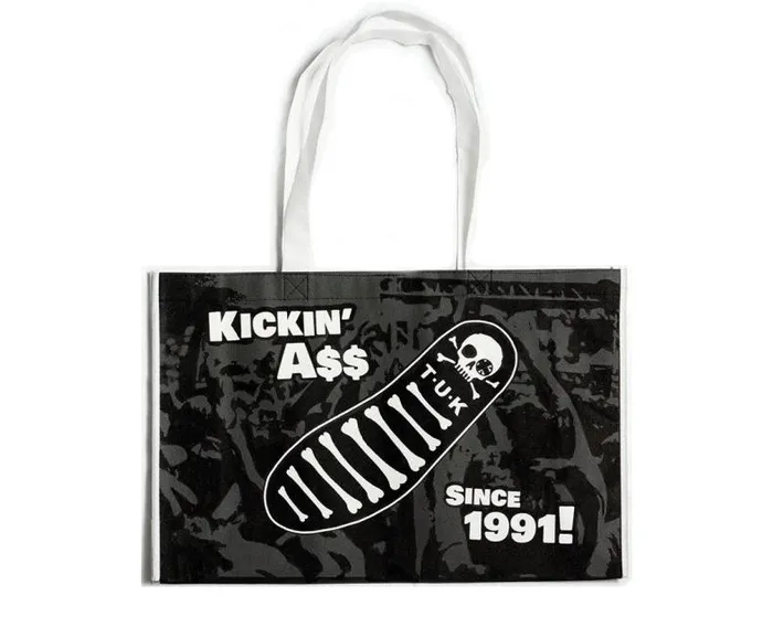 TUK Shoes Stickers Pins Patches Totes Adult TUK Black and White Kick A 1991 Tote Bag TUK Shoes Stickers Pins Patches Totes Adult TUK Black and White Kick A 1991 Tote Bag