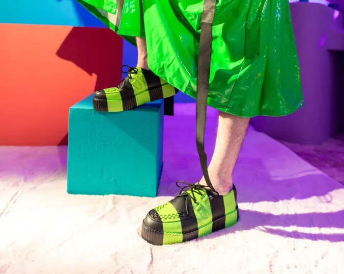 TUK Shoes Vegan Men Black and Green Striped Viva Mondo Creeper TUK Shoes Vegan Men Black and Green Striped Viva Mondo Creeper