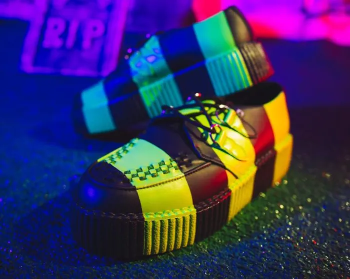 TUK Shoes Vegan Men Black and Green Striped Viva Mondo Creeper TUK Shoes Vegan Men Black and Green Striped Viva Mondo Creeper