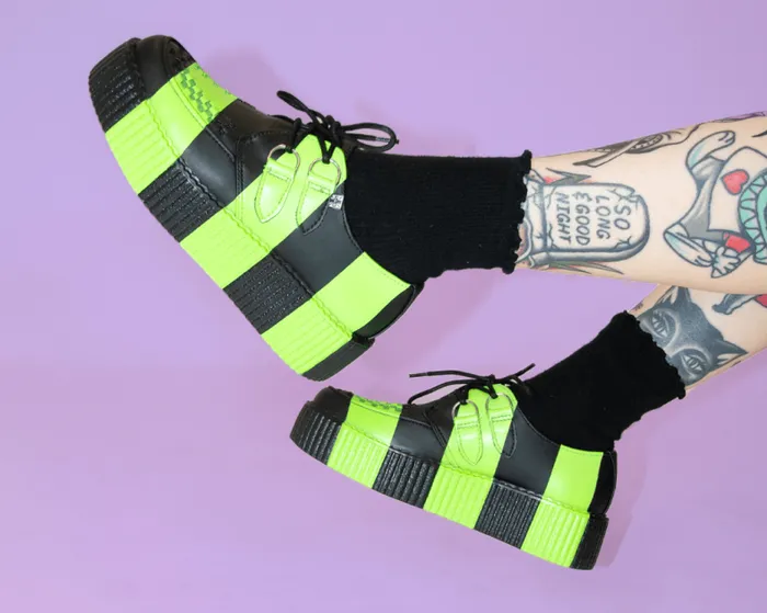 TUK Shoes Vegan Men Black and Green Striped Viva Mondo Creeper TUK Shoes Vegan Men Black and Green Striped Viva Mondo Creeper