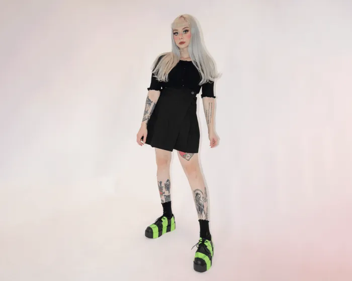 TUK Shoes Vegan Men Black and Green Striped Viva Mondo Creeper TUK Shoes Vegan Men Black and Green Striped Viva Mondo Creeper