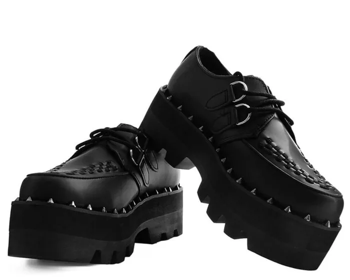 TUK Shoes Vegan Men Black Faux Leather Dino Lug Sole Platform Creepers
