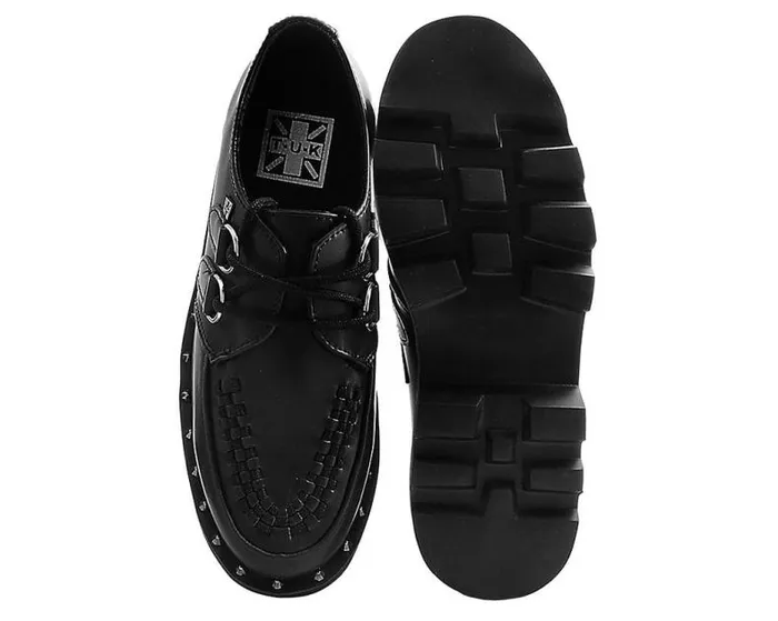 TUK Shoes Vegan Men Black Faux Leather Dino Lug Sole Platform Creepers