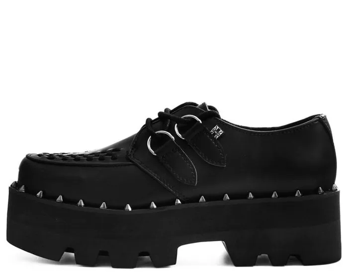 TUK Shoes Vegan Men Black Faux Leather Dino Lug Sole Platform Creepers