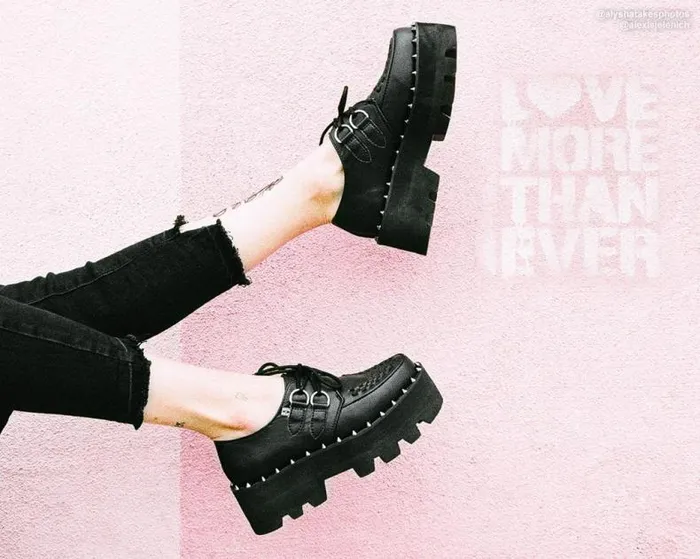 TUK Shoes Vegan Men Black Faux Leather Dino Lug Sole Platform Creepers