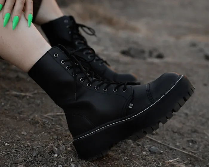 TUK Shoes Vegan Men Black TUKskin 10Eye Double Decker Boot