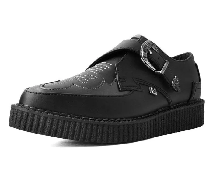 TUK Shoes Vegan Men Black TUKskin Western Antique Buckle Pointed Creeper
