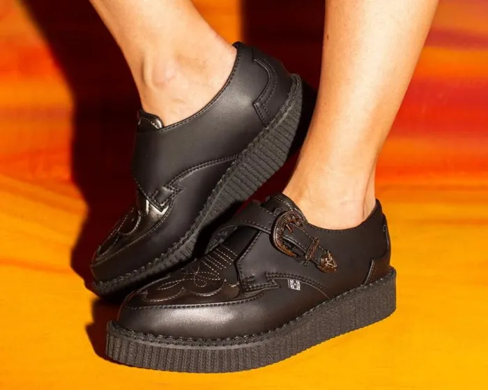 TUK Shoes Vegan Men Black TUKskin Western Antique Buckle Pointed Creeper