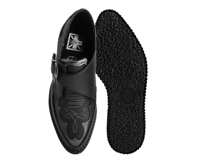 TUK Shoes Vegan Men Black TUKskin Western Antique Buckle Pointed Creeper