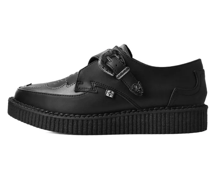 TUK Shoes Vegan Men Black TUKskin Western Antique Buckle Pointed Creeper