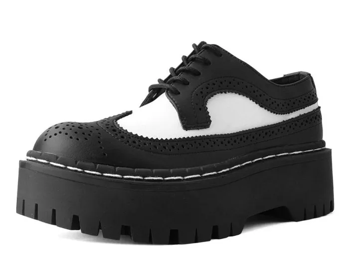 TUK Shoes Vegan Women Black and White Double Decker Brogue