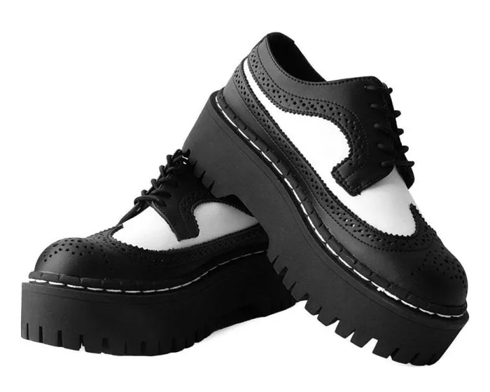 TUK Shoes Vegan Women Black and White Double Decker Brogue TUK Shoes Vegan Women Black and White Double Decker Brogue