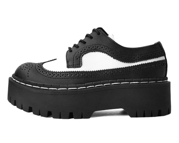 TUK Shoes Vegan Women Black and White Double Decker Brogue TUK Shoes Vegan Women Black and White Double Decker Brogue